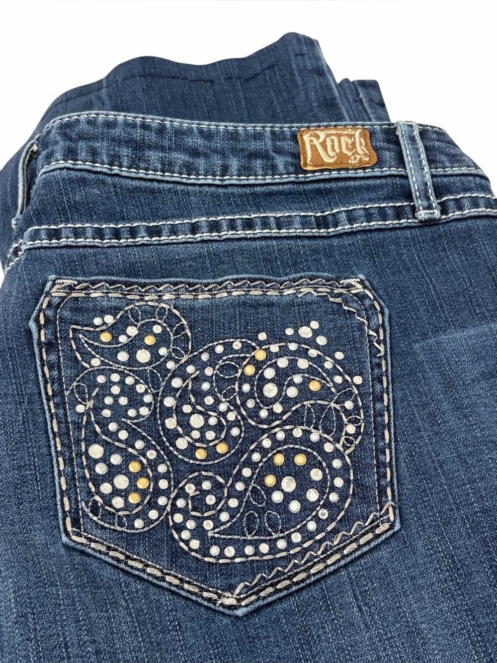 Wrangler Rock 47 Low Rise Boot Cut Rhinestone Embellished Jeans 34x32